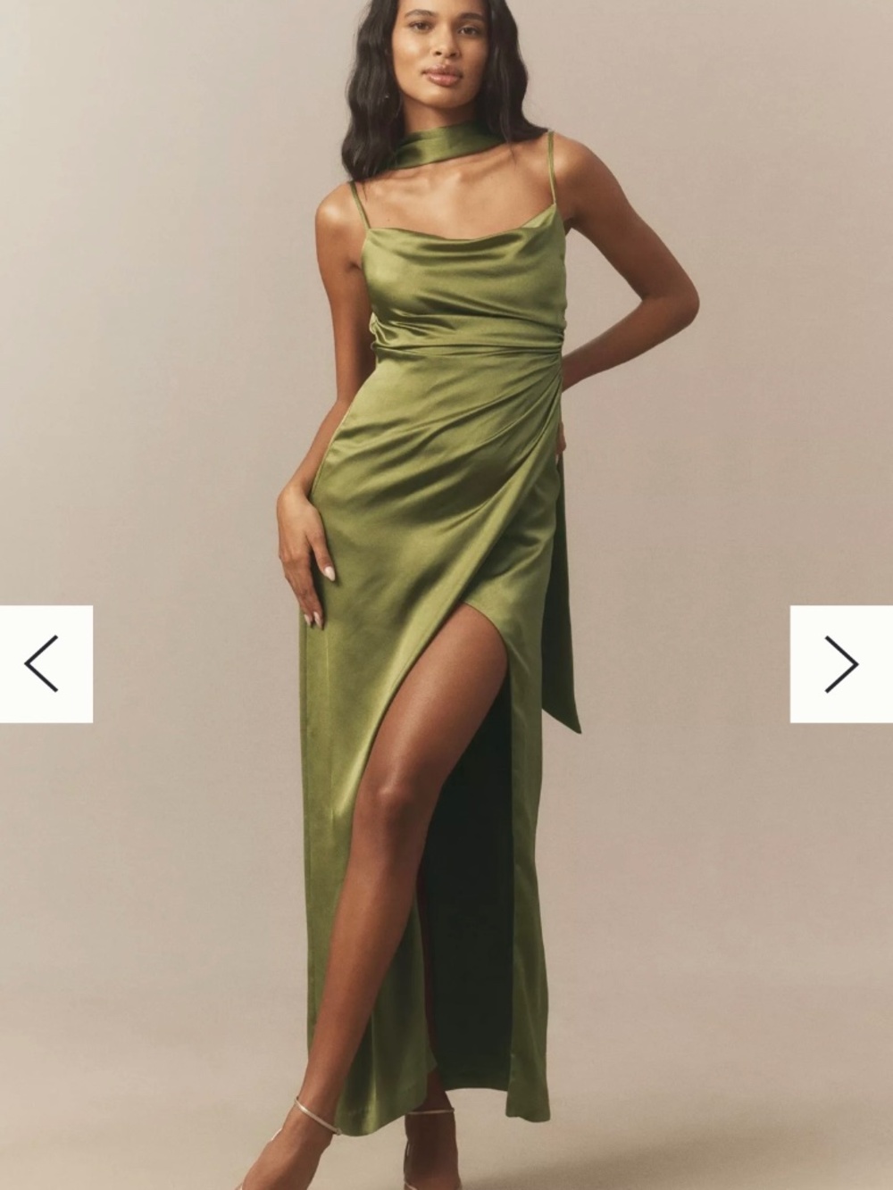 BHLDN Delaney Scoop-Neck Scarf High-Shine Satin Maxi Dress